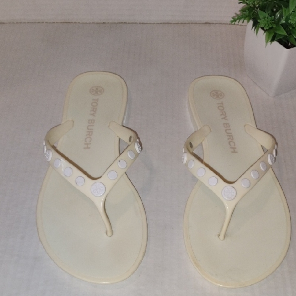 Tory Burch Studded Thong Jelly Flip Flops. Ivory color. Womens size 9.